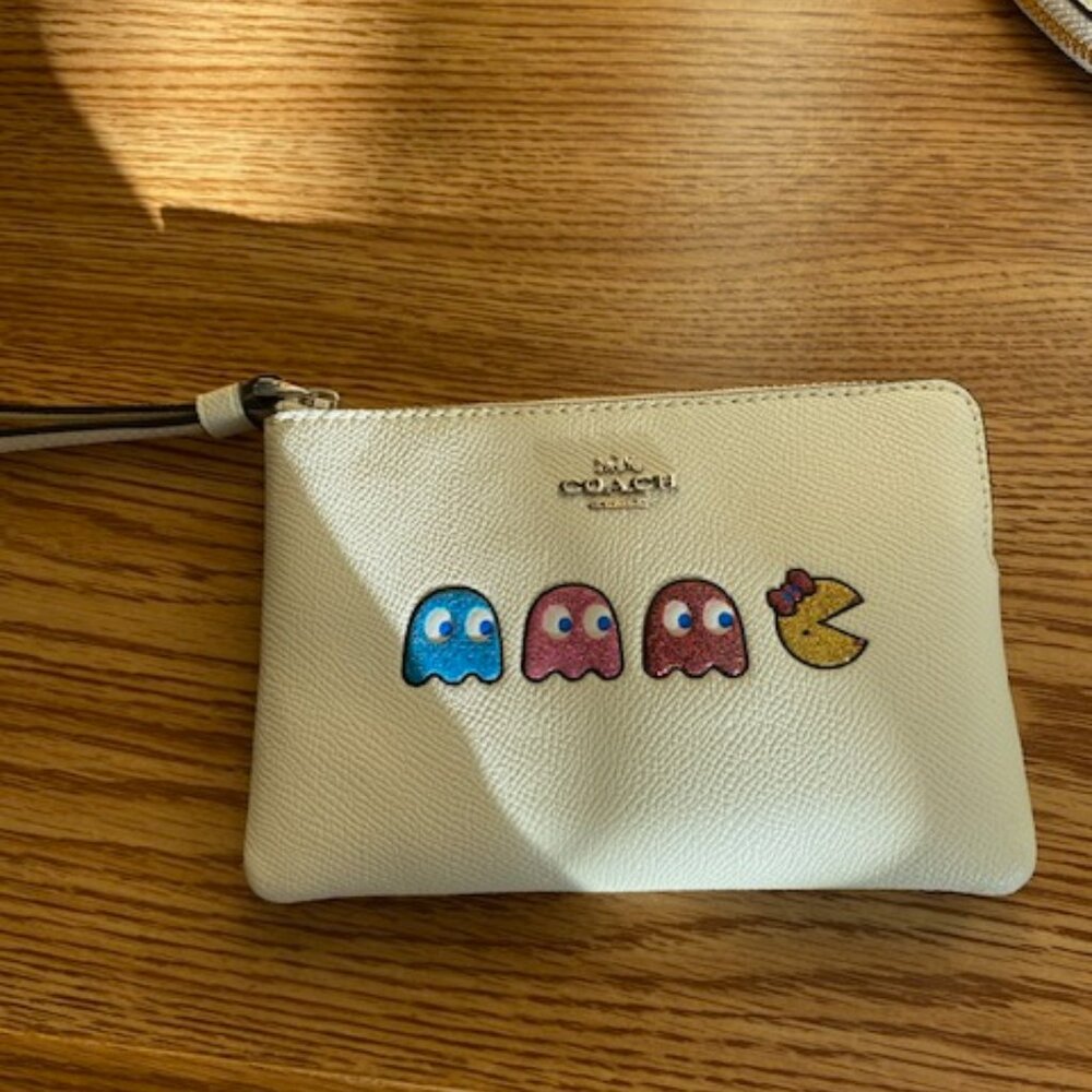 Coach X PAC-MAN™ Corner Zip Wristlet In White Canvas With Ghosts Print